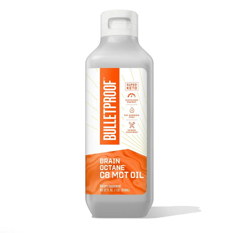 Brain Octane Premium C8 MCT Oil from Non-Gmo Coconuts, 14G Mcts, 32 Fl Oz, Bulletproof Keto Supplement for Sustained Energy, Appetite Control, Mental & Physical Energy, Non-Gmo, Vegan & Cruelty Free