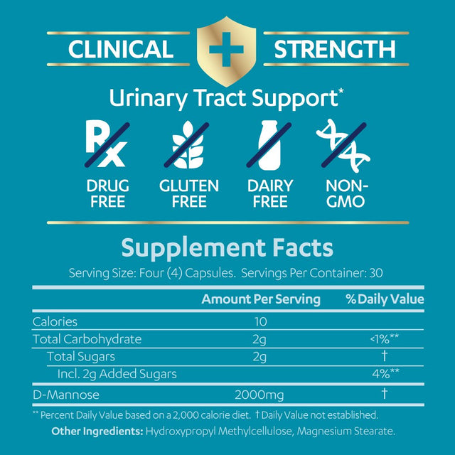 AZO D-Mannose Urinary Tract Health, Clinical Strength, #1 Pharmacist Recommended Brand, Non-Gmo, 120 Count