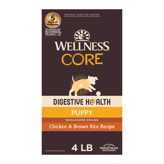 Wellness CORE Digestive Health Dry Puppy Food with Grains, 4 Pound Bag, Chicken Dog Food, Sensitive Stomach