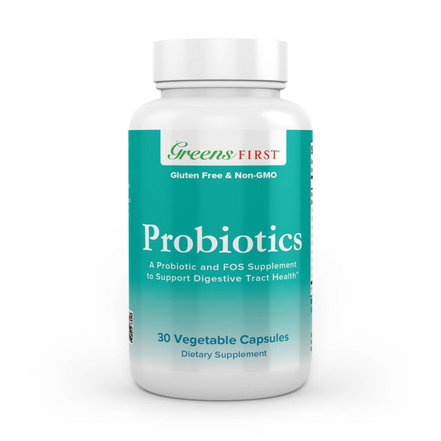 Greens First Probiotics - 20 Billion CFU of Beneficial Bacteria - FOS Soluble Fiber - Supports Gut, Digestive Health, and Skin Appearance - 30 Servings/Capsules