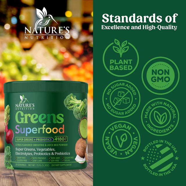 Organic Super Greens Powder Superfood - Original Organic Greens Superfood Smoothie Mix Powder, Antioxidants & Probiotics, Spirulina, Chlorella, Whole Foods, Digestive & Gut Health Support, 28 Servings