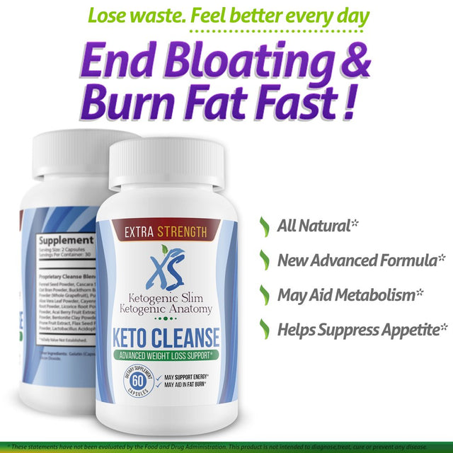 XS Ketogenic Slim Ketogenic Anatomy Keto Cleanse - Advanced Weight Loss Support - Faster Ketosis with a Cleanse - Remove Carb Gunk from Gut That Blocks Ketosis Entry - Keto Weight Loss