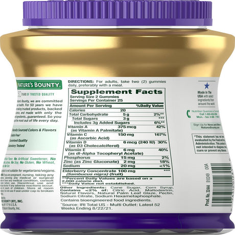 Nature'S Bounty Elderberry with Vitamin A, C, D3, E and Zinc, Immune Support Gummies, 50 Count