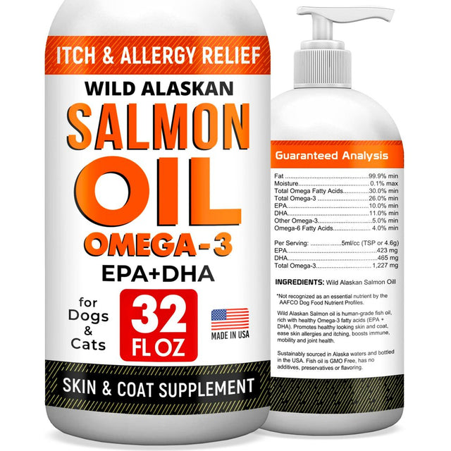 Strellalab Wild Alaskan Salmon Oil Omega-3, for Dogs & Cats, 32 Fl Oz (946 Ml)