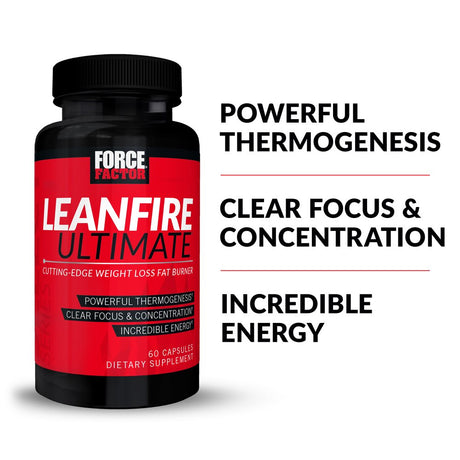 Leanfire Ultimate Thermogenic Fat Burner Supplement for Men and Women with L-Theanine and Green Tea Extract to Boost Energy, Burn Fat, Build Lean Muscle, Double Weight Loss, Force Factor, 60 Capsules