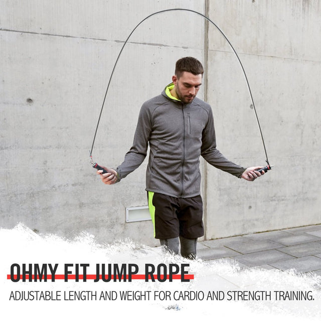 OHMY FIT STRONG Adjustable Speed and Weight Jump Rope, Carbon Steel Fast Speed Clip, Steel Cable, Training Grip Handle with Metal Removable Weights. Fitness Exercise Boxing Skipping Lean Workout