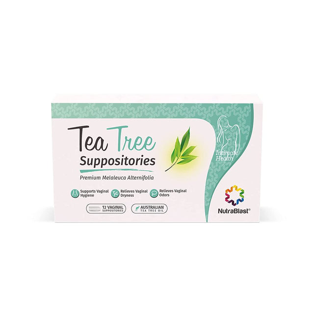 Nutrablast Tea Tree Oil Suppositories (12 Count) | All Natural Intimate Deodorant for Women | Restore Feminine Ph Balance | Made in USA