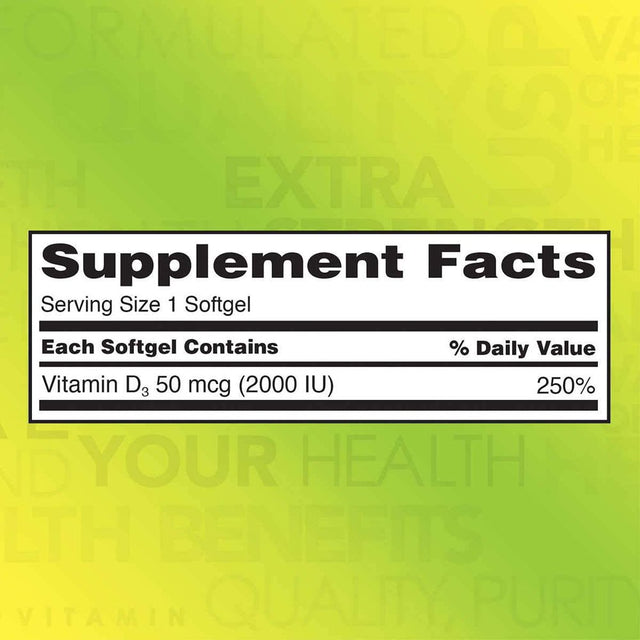 Kirkland Signature Extra Strength Vitamin D3 2000 I.U. 600 Softgels, Bottle