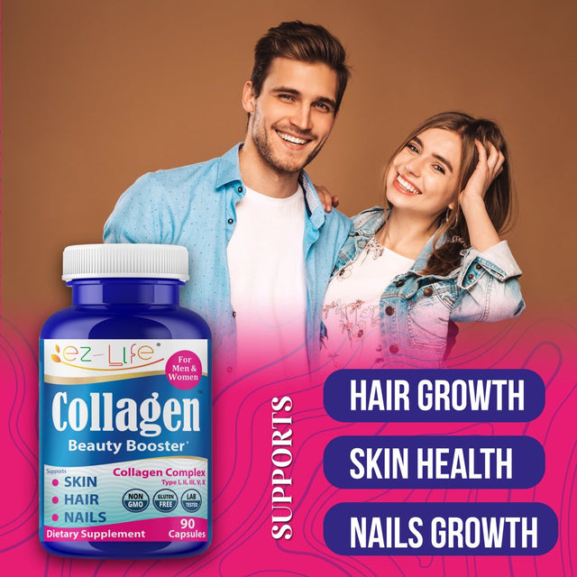 Multicollagen Beauty Booster Hair Skin and Nails Vitamins for Men & Women, Collagen with Biotin, Support Hair Growth, Strong & Healthy Nail Growth, 90 Caps