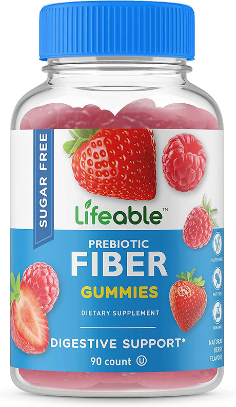 Lifeable Sugar Free Prebiotics Fiber for Adults - 4G - Great Tasting Natural Flavored Gummy Supplement - Keto Friendly - Gluten Free, Vegetarian, GMO Free - for Gut and Digestive Health - 90 Gummies