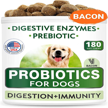 Dog Probiotics Chews - Gas, Diarrhea, Allergy, Constipation, Upset Stomach Relief, with Digestive Enzymes + Prebiotics - Chewable Fiber Supplement - Improve Digestion, Immunity - Made in USA