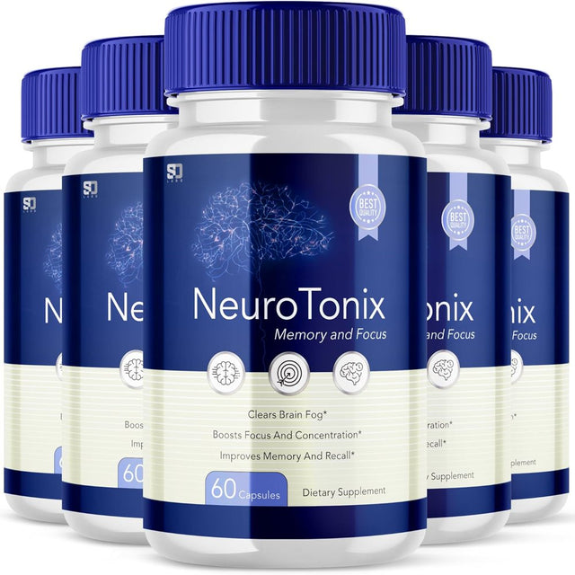 (5 Pack) Neurotonix - Neuro Tonix - Memory Booster Dietary Supplement for Focus, Memory, Clarity, & Energy - Advanced Cognitive Formula for Maximum Strength - 300 Capsules