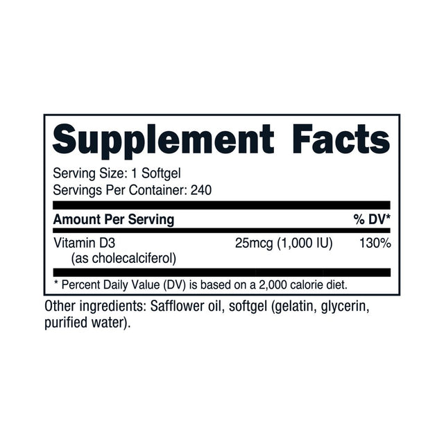 Nutricost Vitamin D3 1000Iu Softgels, 240 Softgels, Non-Gmo & Gluten Free Supplement