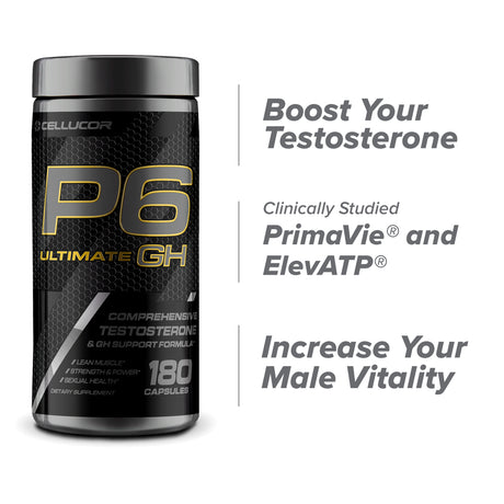 Cellucor P6® Ultimate GH Testosterone Booster + GH Support + Lean Muscle + 180 Capsules + 30 Servings