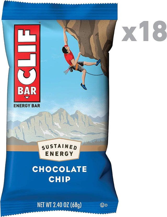 CLIF BAR - Chocolate Chip - Made with Organic Oats - 10G Protein - Non-Gmo - Plant Based - Energy Bars - 2.4 Oz. (18 Pack)