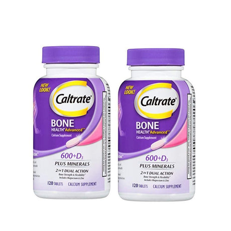 Caltrate Bone Health Advanced Calcium Supplement 600+D3 plus Minerals, 120 Tablets, 2 Pack