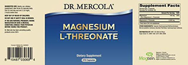 Dr. Mercola, Magnesium L-Threonate, 2,000 Mg per Serving, 90 Servings (270 Capsules)