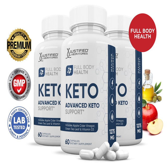 (3 Pack) Full Body Health Keto ACV Pills 1275Mg Alternative to Gummies Dietary Supplement 180 Capsules