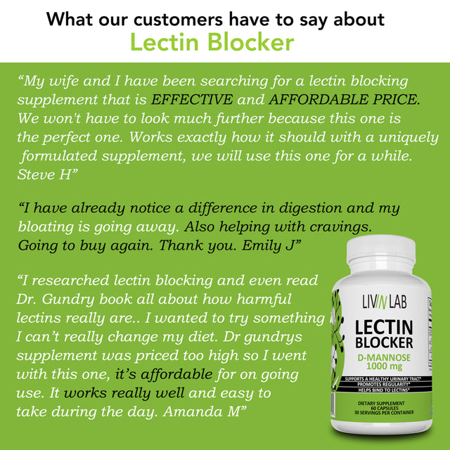 Livin Lab Lectin Blocker | D-Mannose 1000 Mg | Cleanse Urinary Tract | Dietary Supplement to Digestive Health