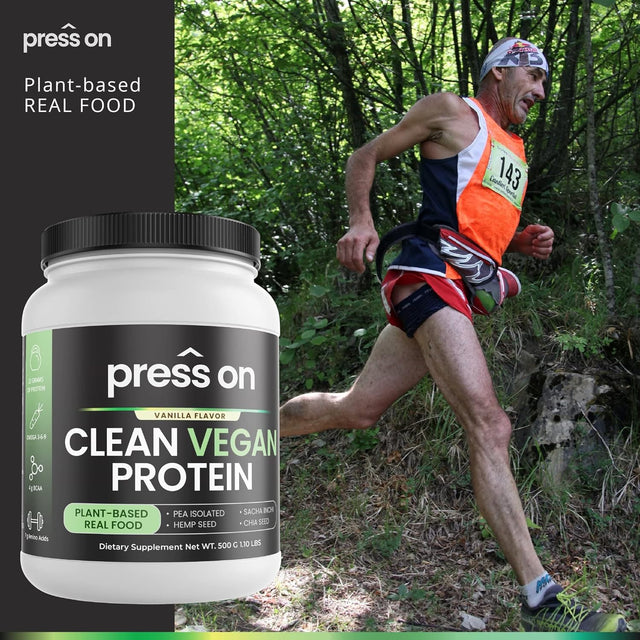 Press on Plant Based Protein Powder Shake with Real Superfood Vegan Gluten Free Vegan Protein Low Net Carbs Non Dairy Sugar Free Added Non-Gmo 4G Bcaas 22G Protein (Net. WT 500 G 1.10 Lbs.)