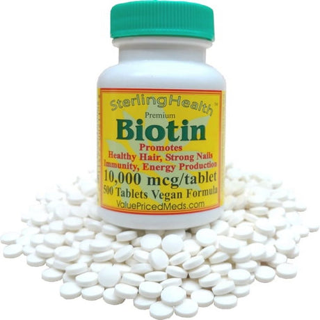 Biotin 500 Tablets,10,000 Mcg, for Hair Growth, Skin, Strong Nails, Biotin 10Mg