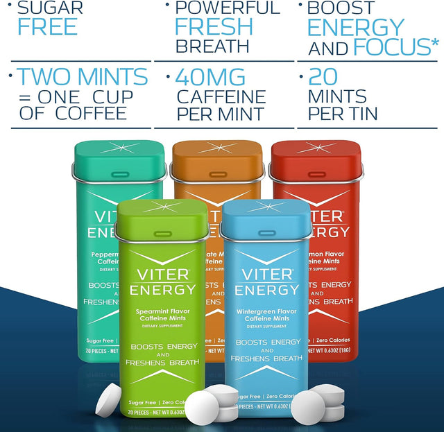 Viter Energy Original Caffeine Mints, Extra Strength Caffeine Mints and Caffeine Gum Variety Packs Bundle - Caffeine, B Vitamins, Sugar Free, Vegan, Powerful Energy Booster for Focus and Alertness