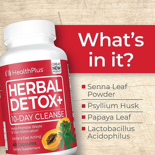 Health plus Herbal Detox+ (10-Day Cleanse) 40 Capsules, 20 Servings