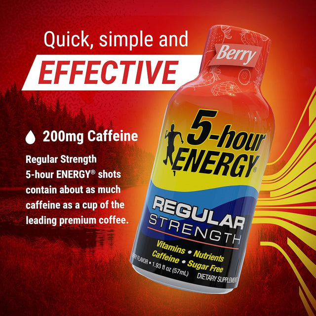 5-Hour ENERGY Shots Regular Strength | Berry Flavor | 1.93 Oz. 30 Count | Sugar Free 4 Calories | Amino Acids and Essential B Vitamins | Dietary Supplement | Feel Alert and Energized