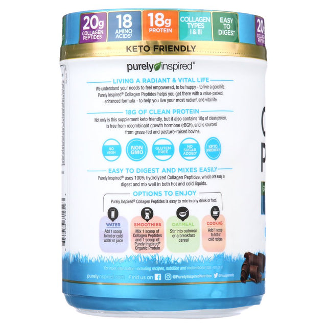 Purely Inspired Collagen Peptides Powder with Biotin, Chocolate, 1.26 Lbs, 23 Servings