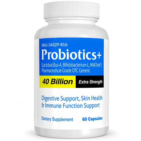 Probiotics+ Pharmaceutical Grade OTC for Digestive Support, Skin Health & Immune Function Support, 40 Billion, Vitasource