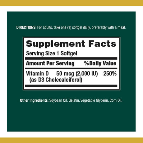 Nature'S Bounty Vitamin D3 Softgels, 50 Mcg, 2000 IU, 150 Ct