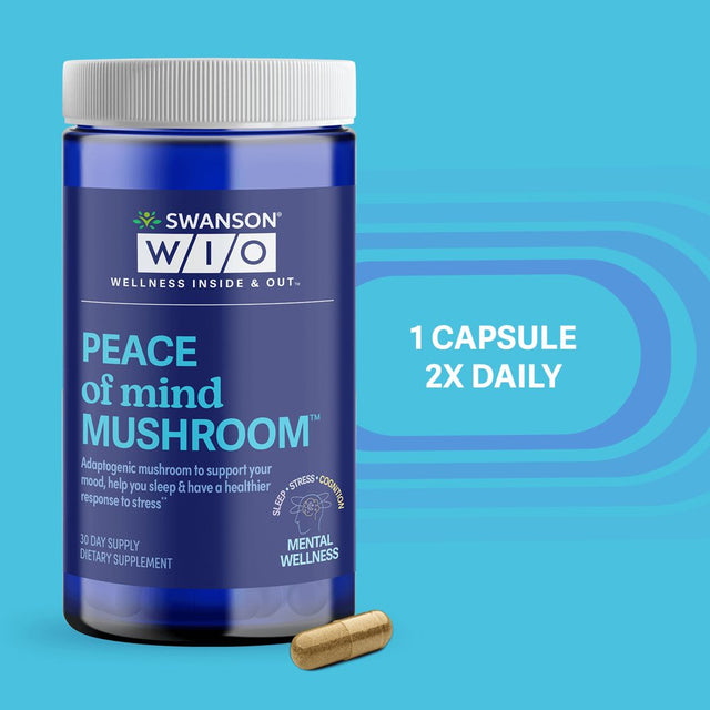 Swanson WIO™ PEACE of Mind MUSHROOM™ Better Sleep, Stress Support, Better Mood, 500 Mg Lion'S Mane Mushroom, May Support Cognition, Mental Wellness, Adaptogen, 60 Capsules (30-Day Supply)