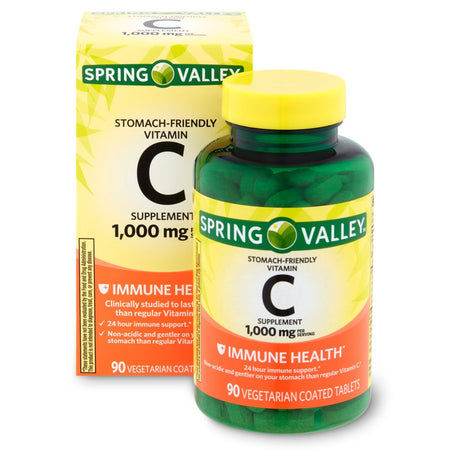 Spring Valley Stomach-Friendly Vitamin C Supplement, 1,000 Mg, 90 Tablets