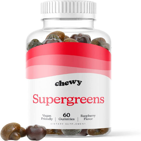 Supergreens Gummies by Chewy - 8 Greens Blend W/ Beetroot, Spirulina, Chlorella, Mushrooms, Pre & Probiotics, Veggies – Non-Gmo – Vegan Friendly – Gluten-Free - 60 Gummies