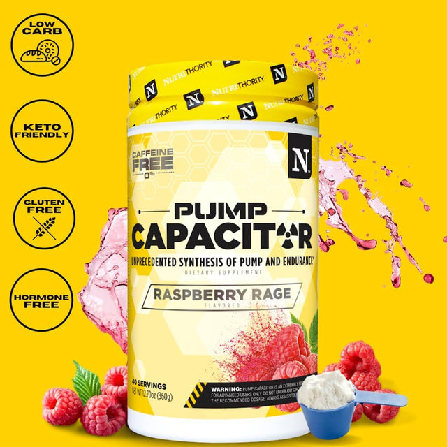 Pump Capacitor Non-Stimulant Sugar-Free Pre Workout for Men & Women, Raspberry Rage, 40 Servings - Nitric Oxide Booster, Intense Focus, Powerful Pumps & Strength Gains