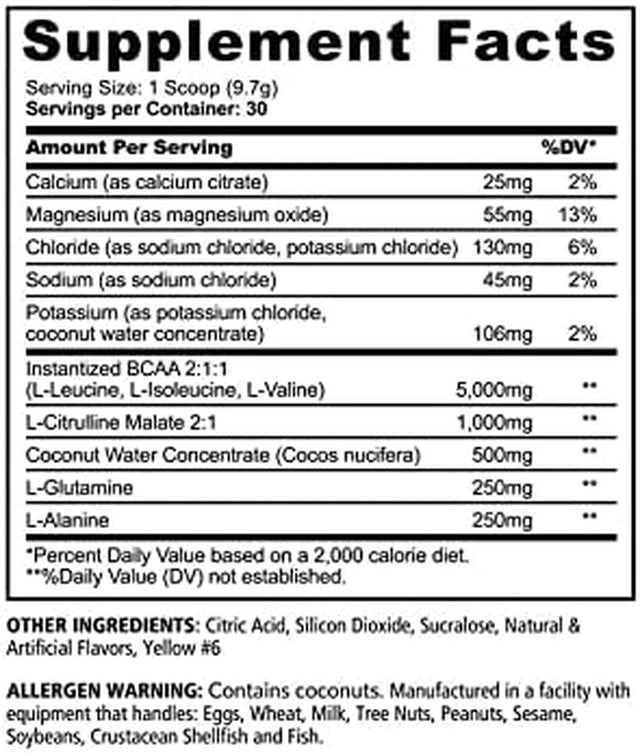 Underground Bio Labs™ Panda SUPPS – Recover BCAA + Hydration - 30 Servings, 5G BCAA 2:1:1, 1G L-Tyrosine, Coconut Water Powder, L-Glutamine, Stim-Free, Superior Taste and Absorption (Melon Ball)