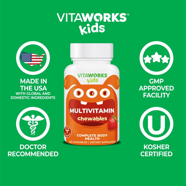 Vitaworks Kids Multivitamin with Iron & Minerals - Digestive Support for Children - 120 Chewables