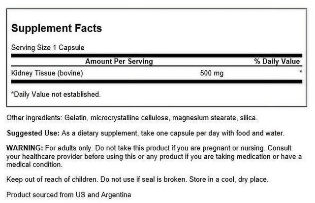 Swanson Kidney Glandular 500 Mg 60 Capsules