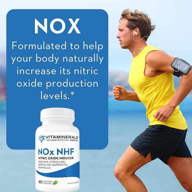 122 Nox NHF L-Arginine, L-Citrulline, L Norvaline plus B6, Quercetin, White Willow, Boswellia & Enzymes | 60 Veggie Caps | 30 Servings