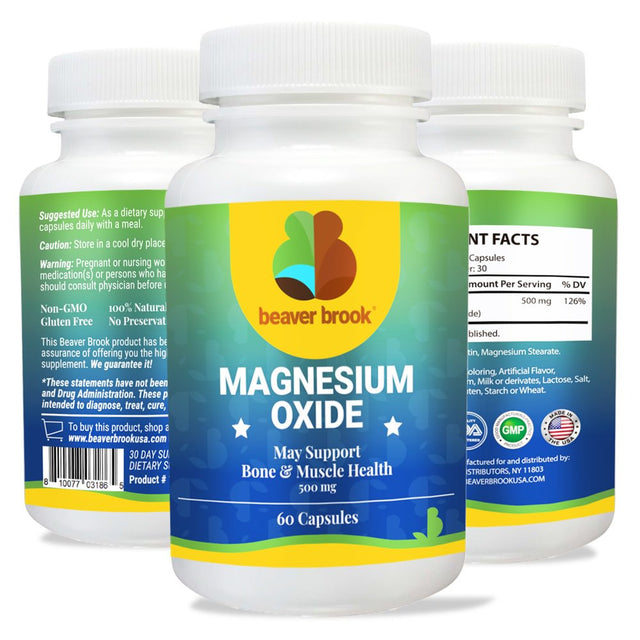 Beaver Brook Magnesium Oxide 500Mg Supports Healthy Bones and Teeth, All Natural, Non-Gmo, Gluten Free Dietary Supplement - 60 Softgels