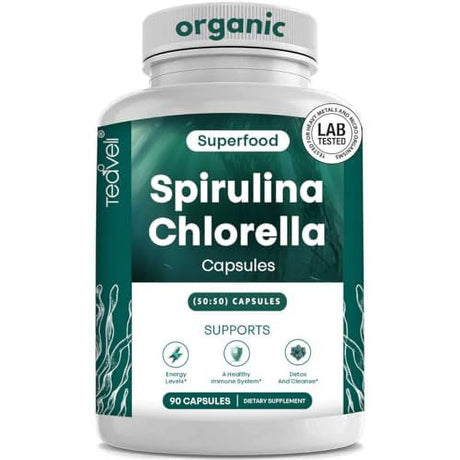 Organic Spirulina and Chlorella Capsules ?Organic Chlorophyll & Blue Green Algae to Support Powerful Detox, Energy & a Healthy Immune System? 3X More Chlorella Spirulina Powder / Serving ? 90 Pills