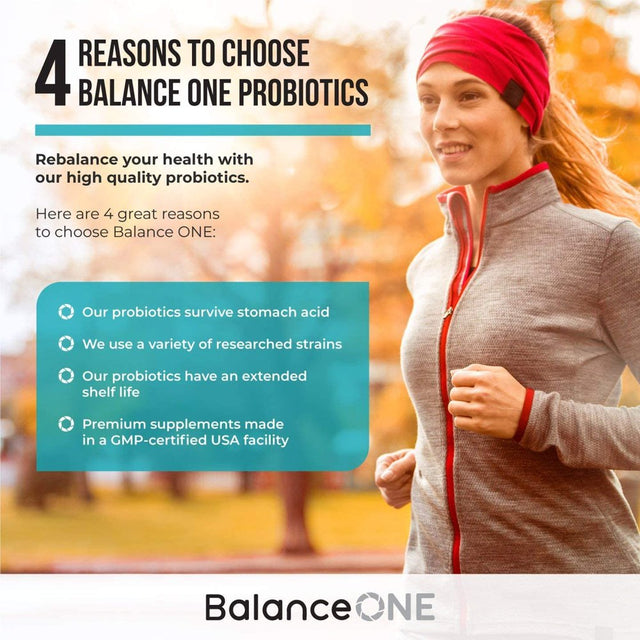 Balance ONE Probiotic, Daily Probiotics for Women & Men, Shelf Stable, 15 Billion Cfus with Prebiotics, 12 Probiotic Strains, Lactobacillus Plantarum Acidophilus & Paracasei, 60 Time-Release Tablets