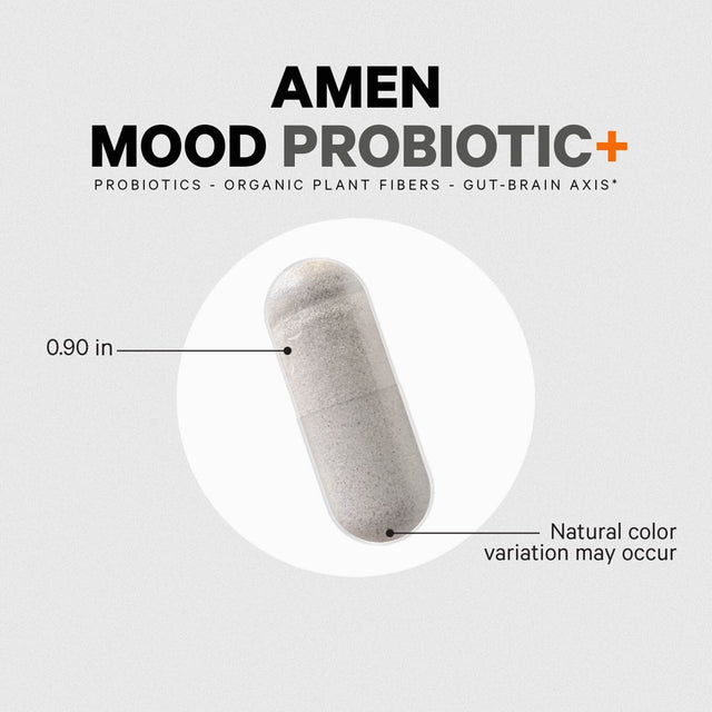 Amen Mood Probiotic +, Organic Prebiotics, 51 Billion Cfus, Ashwagandha, Blueberries, Non-Gmo, 60 Ct