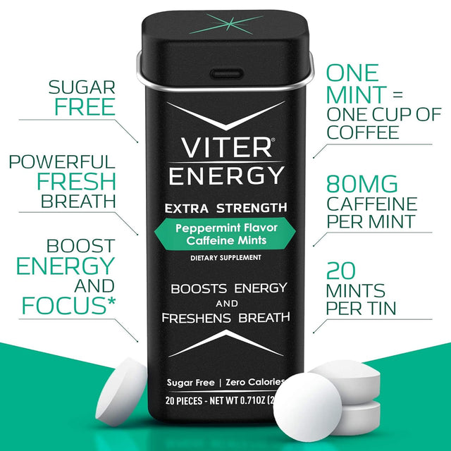 Viter Energy Extra Strength Caffeine Mints All 3 Flavors 6 Pack Bundle for 18 Total Packs - 80Mg Caffeine, B Vitamins, Sugar Free, Vegan, Powerful Energy Booster for Focus and Alertness