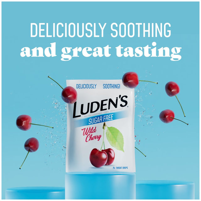 Luden'S Sore Throat Drops, for Minor Sore Throat Relief, Sugar Free Wild Cherry, 75 Count