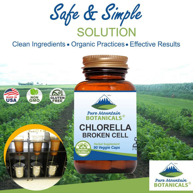 Broken Cell Wall Chlorella Capsules Kosher Vegan Herbal Supplement (90 Caps) (500 Mg)