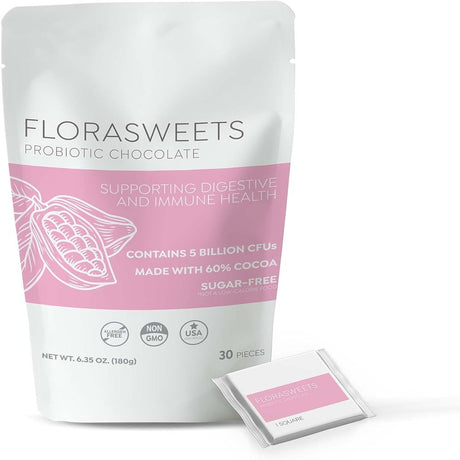 Revival Point Florasweets Probiotic Chocolates | Gut Health | Chocolate for Weight Management | Metabolism Support | Sugar-Free Chocolate 1-Pack (30 Squares)