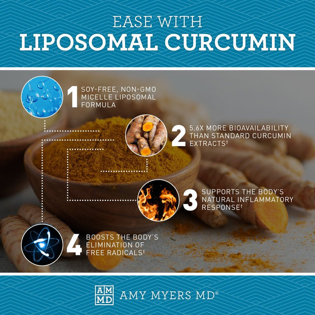 Amy Myers MD Liposomal Curcumin for a Healthy Inflammation Response - Turmeric Curcumin for Gut Health, Oxidative Stress, Help Neutralize Harmful Sgents - 5.6X Higher Absorption, Citrus Flavor 8 Fl Oz