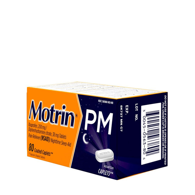 Motrin PM Caplets, 200 Mg Ibuprofen & 38 Mg Sleep Aid, 80 Ct