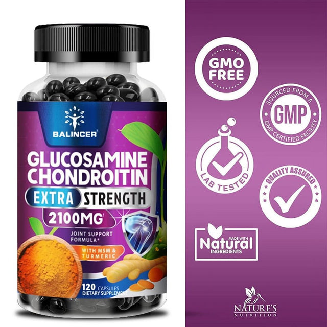 BALINCER Glucosamine Chondroitin MSM, Triple Strength 2100Mg Joint Supplement with Turmeric Non-Gmo